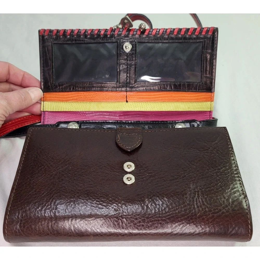 Brighton Crossbody Bag Wallet Purse Croc Embossed Charms Red & Black Strap Heart